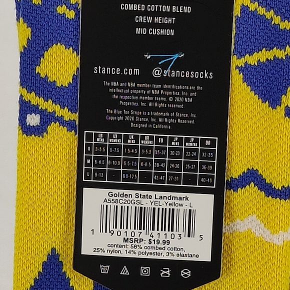 NWT Stance x NBA GOLDEN STATE LANDMARK Crew Socks Size L - Picture 9 of 9